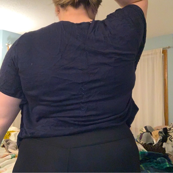 LOFT XL navy blue short sleeve open front sweater - Picture 2 of 4